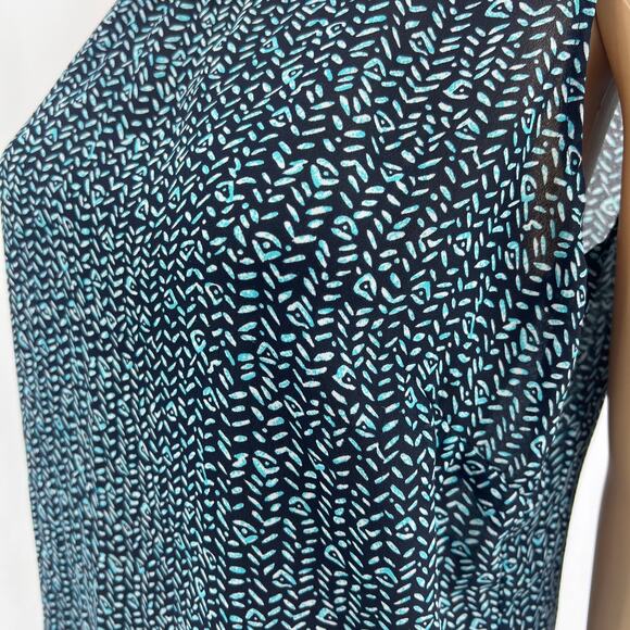 Notations (M) Blue Black Geometric Sheer Sleeveless Top Blouse - Picture 2 of 6